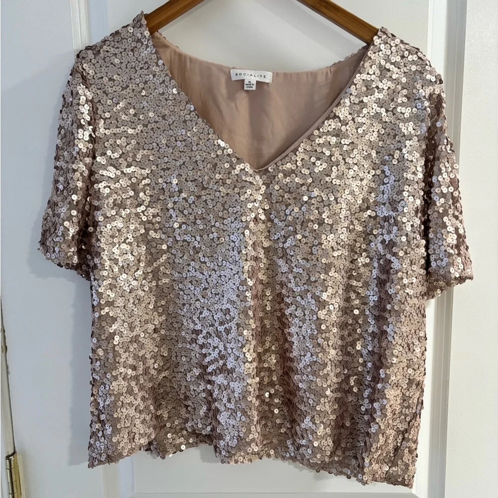 Socialite Rose Gold Sequin Blouse - Picture 1 of 7